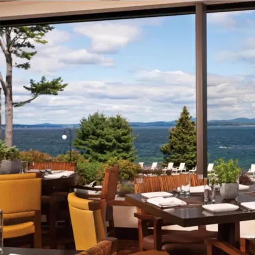 Dining room overlooking the water at the Holiday Inn Resort Bar Harbor